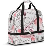 Sac de voyage pliable pour homme et femme - 47 l - Sac de week-end avec manches à roulettes - Sac fourre-tout à bandoulière séparée pour le sport, la gym, les voyages, la France - Tour Eiffel,