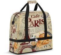 Sac de voyage pliable pour homme et femme - 47 l - Sac de week-end avec manches à roulettes - Sac fourre-tout à bandoulière séparé pour le sport, la gym, les voyages, art vintage France Paris,