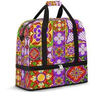 Sac de voyage pliable pour homme et femme - 47 l - Sac de week-end avec manches à roulettes - Sac fourre-tout à bandoulière séparée pour le sport, la gym, les voyages, le Mexique Talavera ethnique