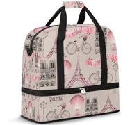 Sac de voyage pliable pour homme et femme, sac de week-end de 47 l avec manches à roulettes, sac fourre-tout à bandoulière séparée pour le sport, la gym, les voyages, imprimé romantique de France