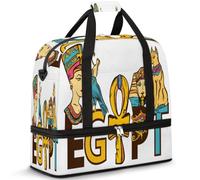 Sac de voyage pliable pour homme et femme, sac de week-end de 47 l avec manches à roulettes, sac fourre-tout à bandoulière séparée pour le sport, la gym, les voyages, motif de l'Égypte antique,