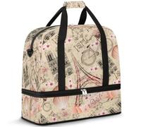 Sac de voyage pliable pour homme et femme, sac de week-end de 47 l avec manches à roulettes, sac fourre-tout à bandoulière séparée pour le sport, la gym, les voyages, thème France Paris vintage,
