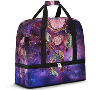 Sac de voyage pliable pour homme et femme, sac de week-end de 47 l avec manches à roulettes, sac fourre-tout à bandoulière séparée pour le sport, la gym, les voyages, l'attrape-rêves galaxie, couleur,