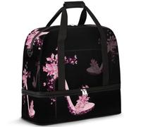 Sac de voyage pliable pour homme et femme, sac de week-end de 47 l avec manches à roulettes, sac fourre-tout à bandoulière séparée pour le sport, la gym, les voyages, fleur et papillon à talons hauts,