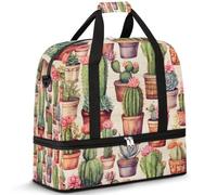 Sac de voyage pliable pour homme et femme, sac de week-end de 47 l avec manches à roulettes, sac fourre-tout à bandoulière séparée pour le sport, la gym, les voyages, les plantes succulentes, cactus,