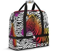 Sac de voyage pliable pour homme et femme, sac de week-end de 47 l avec manches à roulettes, sac fourre-tout à bandoulière séparée pour le sport, la gym, les voyages, imprimé animal coloré zèbre,