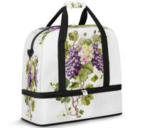 Sac de voyage pliable pour homme et femme, sac de week-end de 47 l avec manches à roulettes, sac fourre-tout à bandoulière séparée pour le sport, la gym, les voyages, motif fleur de raisin, couleur,