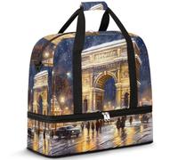 Sac de voyage pliable pour homme et femme, sac de week-end de 47 l avec manches à roulettes, sac fourre-tout à bandoulière séparée pour le sport, la gym, les voyages, aquarelle France Arc de Triomphe,