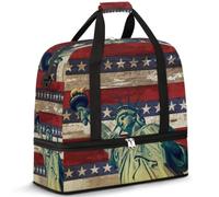 Sac de voyage pliable pour homme et femme, sac de week-end de 47 l avec manches à roulettes, sac fourre-tout à bandoulière séparée pour le sport, la gym, les voyages, la statue américaine de la