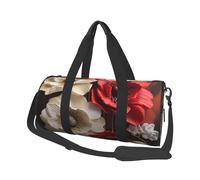 Sac de voyage pliable pour le week-end, sac de nuit à fleurs rouges et blanches, sac de sport, grande capacité, léger, pour homme et femme, noir, taille unique, Noir , Taille unique
