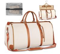 Sac de Voyage Pliable, Sac à vêtements pour Voyage 2 en 1, Grand Sac de Sport en Cuir PU, Sac à vêtements, Sac de Costume Suspendu pour Femmes, Essentiels de Voyage #Rose#Beige