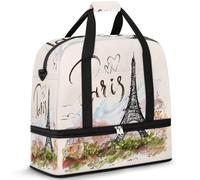 Sac de voyage pliable, sac de sport extensible avec compartiment à chaussures, sac fourre-tout de nuit pour femme et homme, Motif Paris et Tour Eiffel, 20x7.8x18in