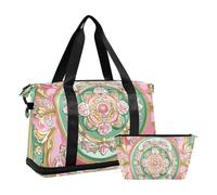 Sac de voyage pliable style Moyen-Orient Flora rose et vert Sac de voyage pour articles personnels avec trousse de toilette, Flore de style Moyen-Orient rose et vert, 1 size