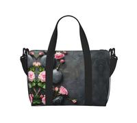 Sac de voyage polyvalent avec imprimé de pierres et de roses, le compagnon pour les voyages d'affaires et personnels, noir, One Size
