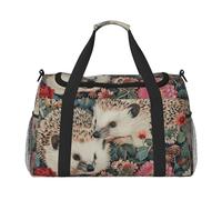 Sac de voyage polyvalent avec imprimé hérissons floraux, grand espace, sac de voyage élégant et fonctionnel pour les activités de plein air