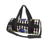 Sac de voyage pour bowling pour homme et femme, sac fourre-tout rond en polyester imprimé avec bandoulière, Noir , Taille unique