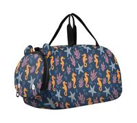 Sac de voyage pour enfants avec compartiment à chaussures, motif hippocampe, étoile de mer, orange