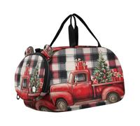 Sac de voyage pour enfants avec compartiment à chaussures - Style vintage - Motif camion rouge - Motif arbre de Noël