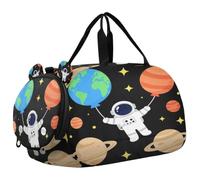 Sac de voyage pour enfants, garçons et filles | Sac de sport pour soirée pyjama avec compartiment à chaussures astronaute, ballons spatiaux, lune, mars, planètes, astronaute