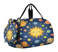 Sac de voyage pour enfants, garçons et filles | Sac de sport pour soirée pyjama avec compartiment à chaussures Motif planètes et soleil