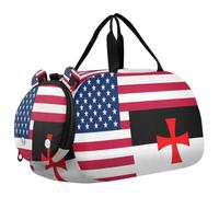 Sac de voyage pour enfants, garçons et filles | Sac de sport pour soirée pyjama avec compartiment à chaussures Motif drapeau des États-Unis Bataille des Templiers