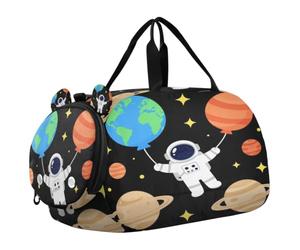 Sac de voyage pour enfants, garçons et filles | Sac de sport pour soirée pyjama avec compartiment à chaussures astronaute, ballons spatiaux, lune, mars, planètes, astronaute