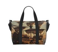 Sac de voyage pour femme et homme, sac de week-end, sac de sport, sac de sport, bateau de pirate, sac de voyage, sac de voyage, sac de nuit imperméable, avec bandoulière, noir, taille unique, Noir ,