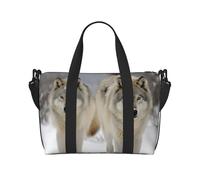 Sac de voyage pour femme, grand sac de week-end à bandoulière, sac de sport pour homme, sac fourre-tout à main, deux loups marchant dans la neige, sac à bagages pour essentiels de voyage