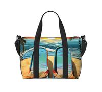 Sac de voyage pour femme, grand sac de week-end à bandoulière, sac de sport pour homme, sacs fourre-tout à main, tongs et scène de plage tropicale, sac de bagage pour les essentiels de voyage