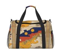 Sac de voyage pour femme, sac de sport, sac de sport, sac fourre-tout matelassé avec carte du drapeau du Royaume du Bhoutan 01, noir, One Size