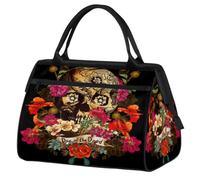 Sac de voyage pour femmes, hommes, enfants, garçons et filles, sac de week-end, sac de sport, sac de voyage, sac de week-end, jour des morts, fleur et crâne, couleur, XXL, Organiseur de sac