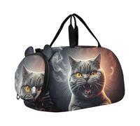 Sac de voyage pour fille Motif vache écossaise Highland et fleurs, Chat gris mignon en colère, Classique