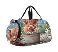 Sac de voyage pour fille Motif vache écossaise Highland et fleurs, Fleurs de vache écossaise Highland, Classique