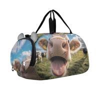 Sac de voyage pour garçon avec bandoulière Motif papillons et marguerites, Jolies vaches heureuses, Classique