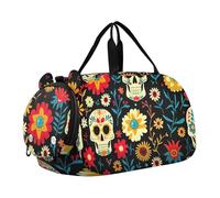 Sac de voyage pour garçons et filles avec compartiment à chaussures, day of the dead skulls, Classique