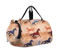 Sac de voyage pour garçons et filles - Motif tournesol jaune, noir, blanc, Chevaux au galop colorés, Classique