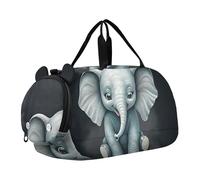 Sac de voyage pour garçons, peinture à l'huile, fleurs colorées, sacs de nuit pour tout-petits, sacs de sport pour voyage, sport, danse, Mignon éléphant de dessin animé noir, Classique