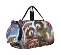 Sac de voyage pour garçons, sac de voyage pour filles, sac fourre-tout avec compartiment à chaussures, couple de pingouins, cœur, amour, Sweet Raccoon Rose Love, Classique