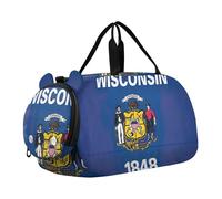 Sac de voyage pour garçons, sacs de nuit pour tout-petits, filles, sacs de voyage, bagages pour enfants, sac de sport, dégradé de bleu sarcelle, dégradé, drapeau de l'état du wisconsin, Classique