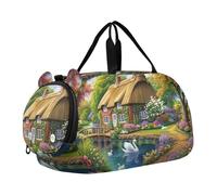 Sac de voyage pour garçons, sacs de nuit pour tout-petits, motif cœurs, rose, Saint-Valentin, blanc, sac de voyage, sac fourre-tout pour filles, compartiment à chaussures, Fleurs de cygnes chaumes