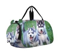 Sac de voyage pour garçons, sacs de nuit pour tout-petits, motif cœurs, rose, Saint-Valentin, blanc, sac de voyage, sac fourre-tout pour filles, compartiment à chaussures, Herbe pour chiots husky