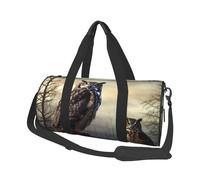 Sac de voyage pour homme et femme avec compartiment à chaussures - Grande capacité - Plumes de paon - Sac fourre-tout de sport pour voyage, yoga, Clôture hibou assis, Taille unique