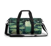 Sac de voyage pour homme et femme, grande capacité, motif chat assis dans l'étang, sac de sport, sac fourre-tout en toile pour voyage, yoga, blanc, 45 cm/22,9 cm/22,9 cm, blanc, blanc, 17.7in/9in/9in