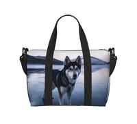 Sac de voyage pour homme et femme - Réglable - Grande capacité - Sac fourre-tout étanche pour le sport et le yoga, Chien Husky sur un lac gelé, Taille unique