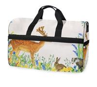 Sac de voyage pour homme, femme, garçon, fille, adolescent, écureuil, cerf et lièvre - Surdimensionné - Avec compartiment à chaussures - Pour le week-end, le yoga, l'entraînement, #05, Taille unique,