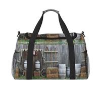 Sac de voyage pour maison rurale pour femmes et hommes, sac fourre-tout en polyester imprimé avec bandoulière, Noir , Taille unique