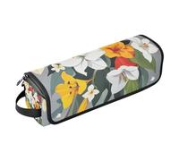 Sac de voyage pour outils de cheveux avec tapis en fer, étui de transport portable pour outils chauds, fer à friser, fers plats, volumateur de cheveux, fleurs, lys gardénia, narcisse, gris