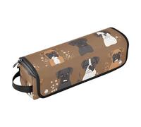 Sac de voyage pour outils de cheveux pour femme avec tapis résistant à la chaleur imperméable portable ouvert plat pour fers plats, fers à lisser, fers à friser, jolis chiens boxeurs, marron