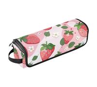 Sac de voyage pour outils de cheveux pour femme et tapis résistant à la chaleur avec fermeture éclair pour fer à friser, fer à friser, sèche-cheveux plat, sac de voyage à motif fraise et lait