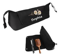 Sac de Voyage pour Outils de Coiffure personnalisé avec nom et Fleur de Naissance Mallette de Voyage pour Outils de Coiffure Portable avec Tapis résistant à la Chaleur Sac de Voyage pour Outils